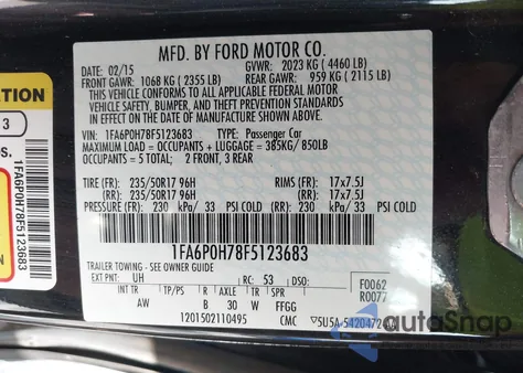 2015 Ford Fusion Se z USA, uszkodzony, nr VIN 1FA6P0H78F5123683
